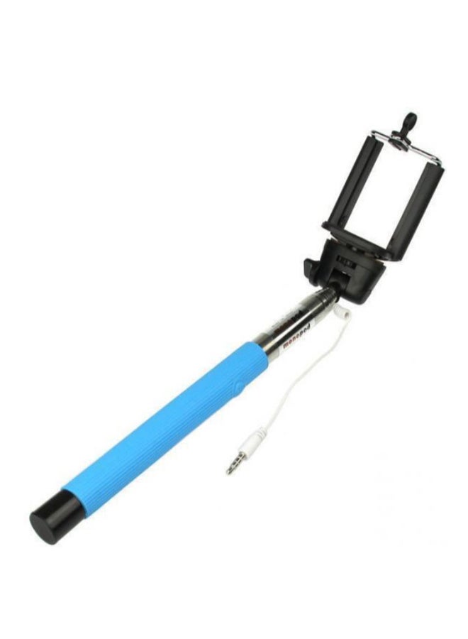 Monopod Selfie Stick With Telescopic Wired Remote Mobile Phone Holder Blue - Image 1