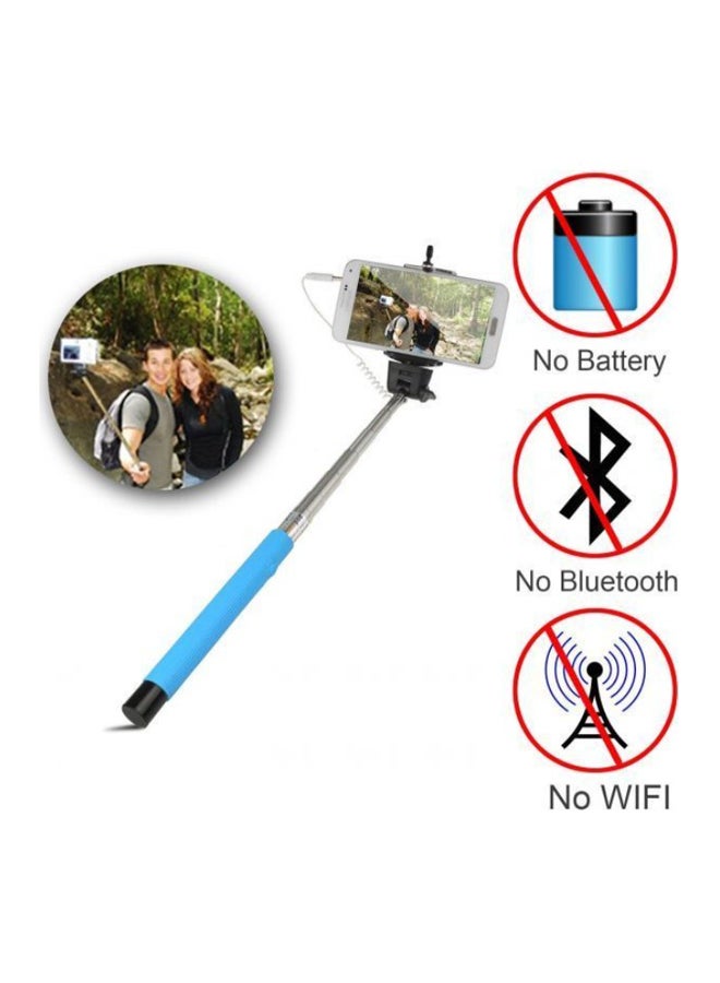 Monopod Selfie Stick With Telescopic Wired Remote Mobile Phone Holder Blue - Image 3