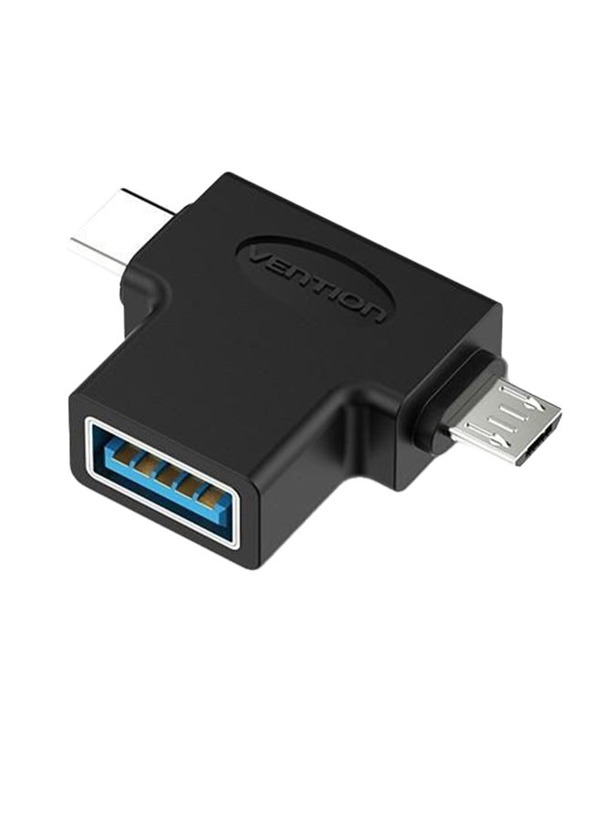 فينشن محول 2 في 1 بمنفذ USB 3.0 أنثى إلى منفذ مايكرو USB ذكر ومنفذ USB C ذكر أسود  - Image 1
