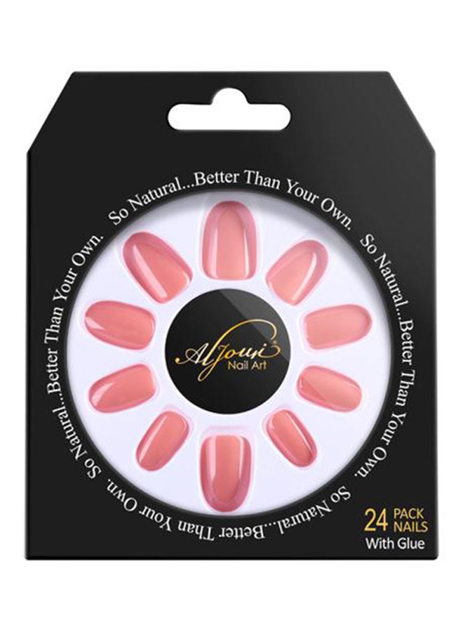 Al Jouri Cosmetics 24-Piece Shinny Oval  False Nail Set Pink - Image 1