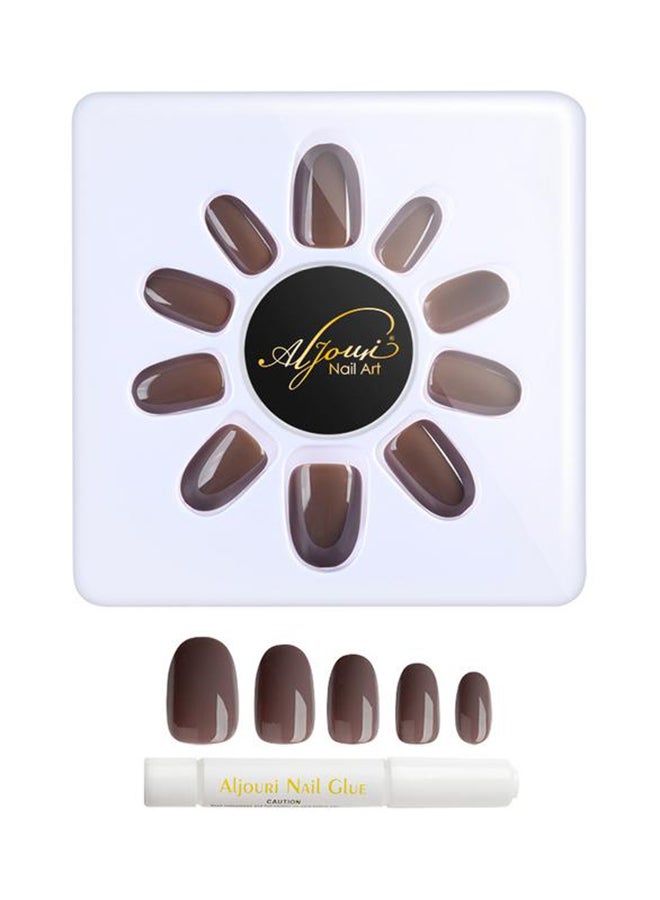 Al Jouri Cosmetics 24-Piece Shinny Oval  False Nail Set Brown - Image 2