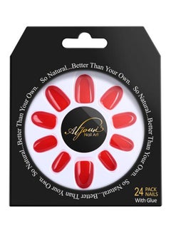 24-Piece Shinny Oval  False Nail Set Red