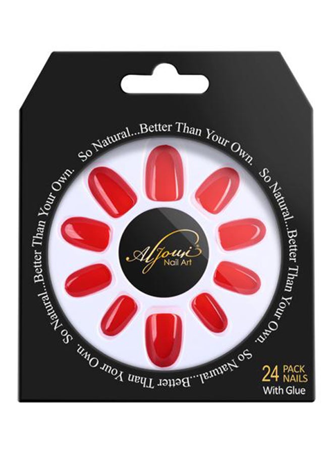 Al Jouri Cosmetics - 24-Piece Shinny Oval  False Nail Set Red - Image 1