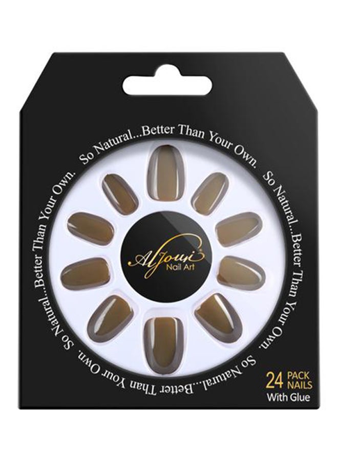 Al Jouri Cosmetics 24-Piece Shinny Oval  False Nail Set Brown - Image 1