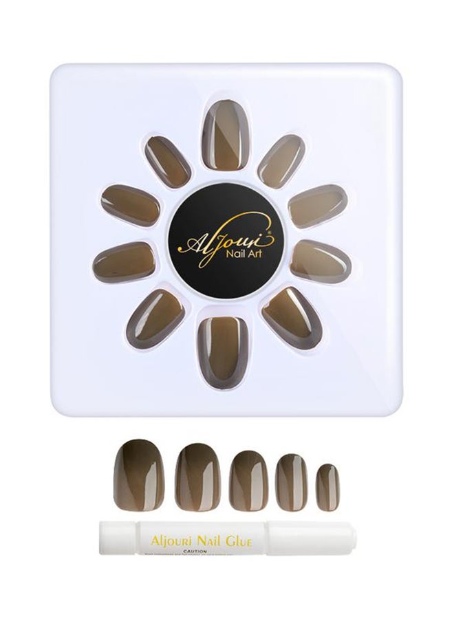 Al Jouri Cosmetics 24-Piece Shinny Oval  False Nail Set Brown - Image 2