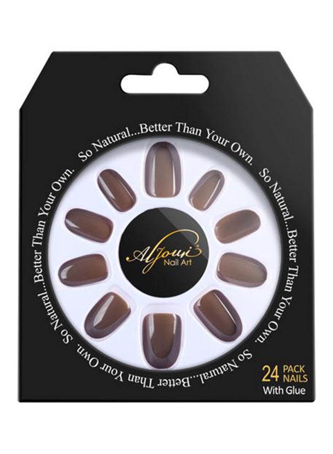 Al Jouri Cosmetics 24-Piece Shinny Oval  False Nail Set Brown - Image 1