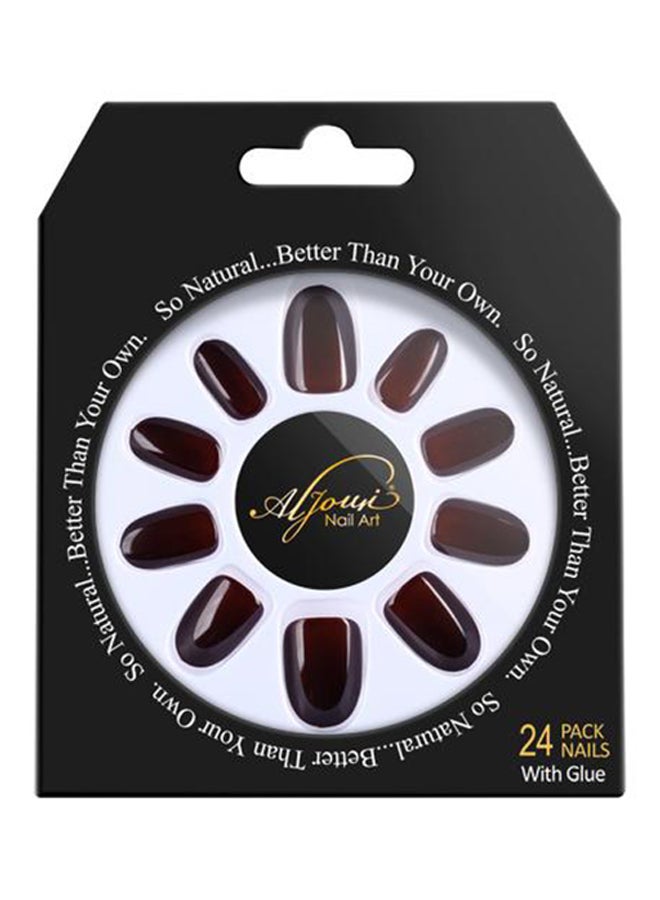 Al Jouri Cosmetics 24-Piece Shinny Oval  False Nail Set Dark Red - Image 1