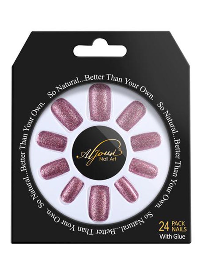 Al Jouri Cosmetics 24-Piece Glitter Long Square False NailSet Purple - Image 1