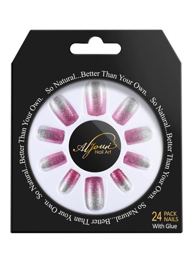 Al Jouri Cosmetics 24-Piece Glitter Long Square False NailSet Multicolour - Image 1