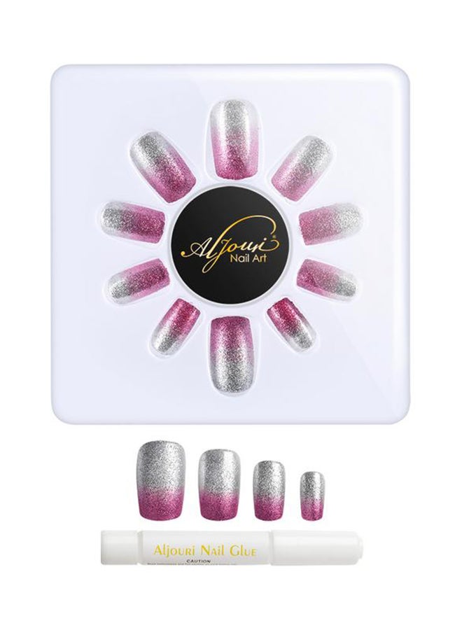 Al Jouri Cosmetics 24-Piece Glitter Long Square False NailSet Multicolour - Image 2