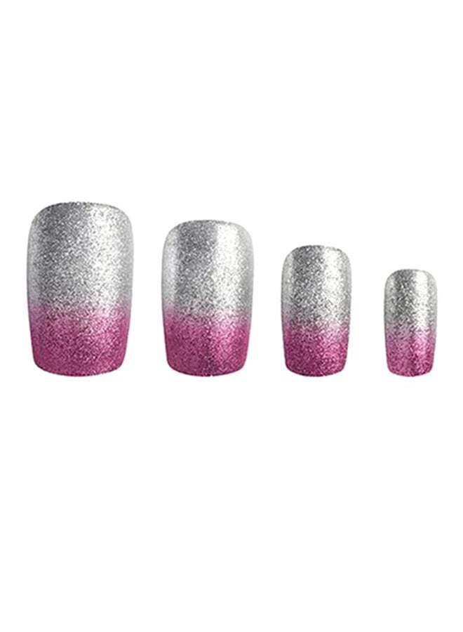 Al Jouri Cosmetics 24-Piece Glitter Long Square False NailSet Multicolour - Image 3