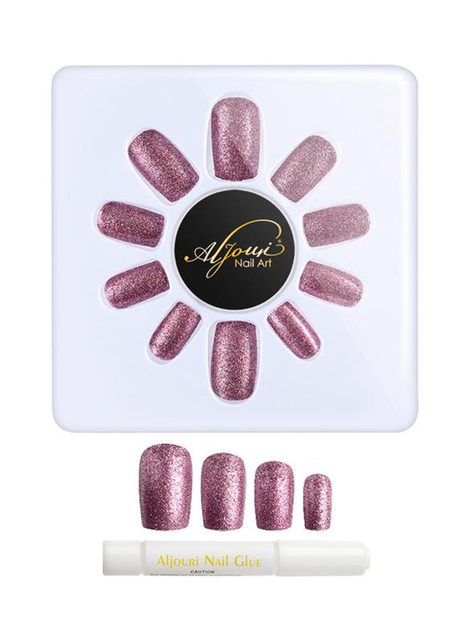 Al Jouri Cosmetics 24-Piece Glitter Long Square False NailSet Purple - Image 2