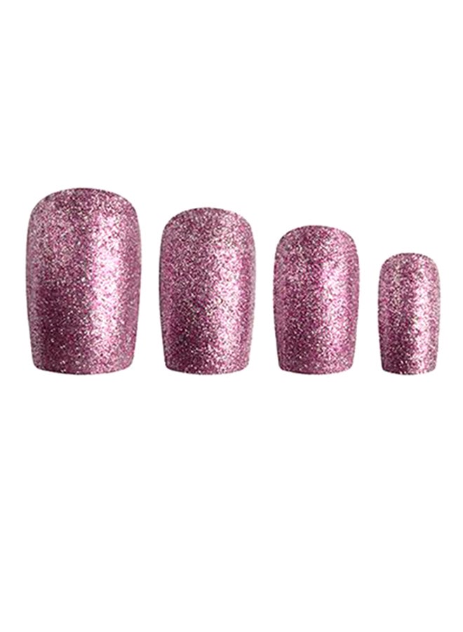Al Jouri Cosmetics 24-Piece Glitter Long Square False NailSet Purple - Image 3
