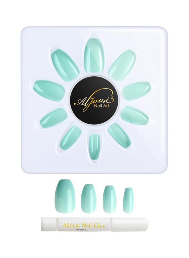 Al Jouri Cosmetics 24-Piece Shinny False Nail Set Light Green - Image 2