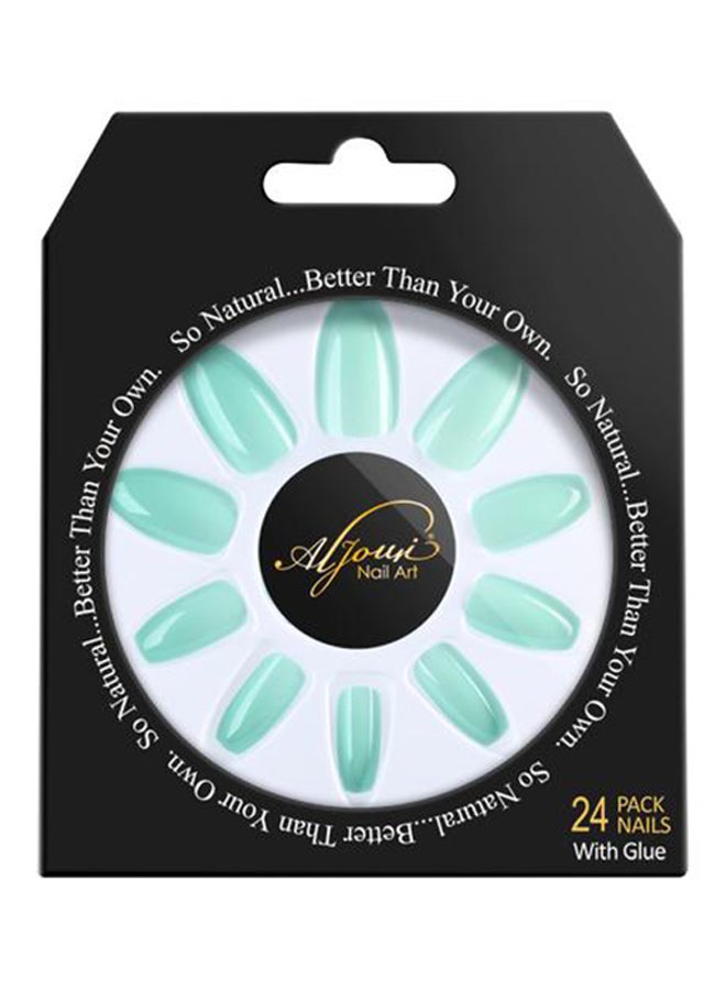 Al Jouri Cosmetics 24-Piece Shinny False Nail Set Light Green - Image 1