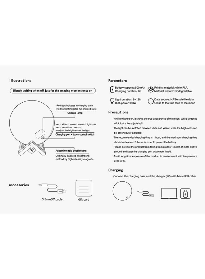CYTHERIA 2 Piece Rechargeable 3D Printing Moon Lamp White 8cm  - Image 3