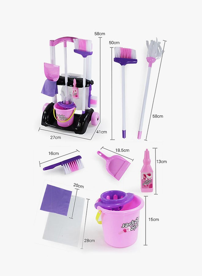 Portable Cleaning Housekeeping Trolley Cart Mop And Bucket Kit Toy For Kids  - Image 3