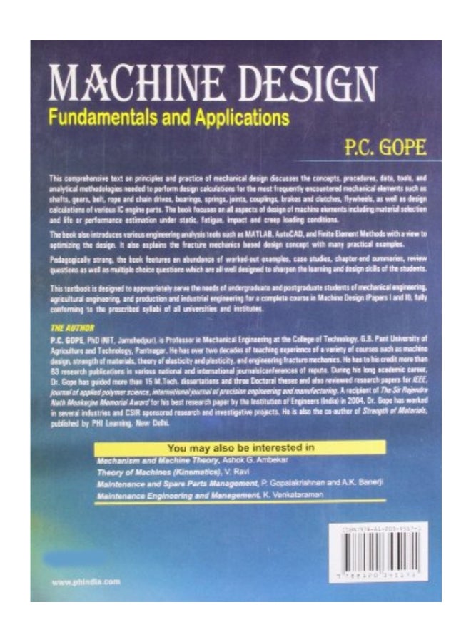 Machine Design: Fundamentals And Applications Paperback English by P. C. Gope