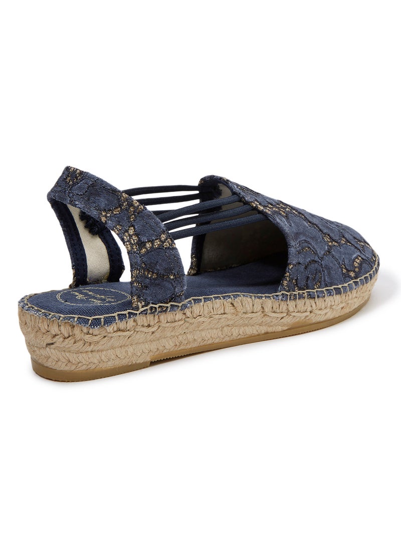 Toni Pons - Noa-JA Embroidered  Elastic Strap Wedge Espadrille Navy Blue - Image 1
