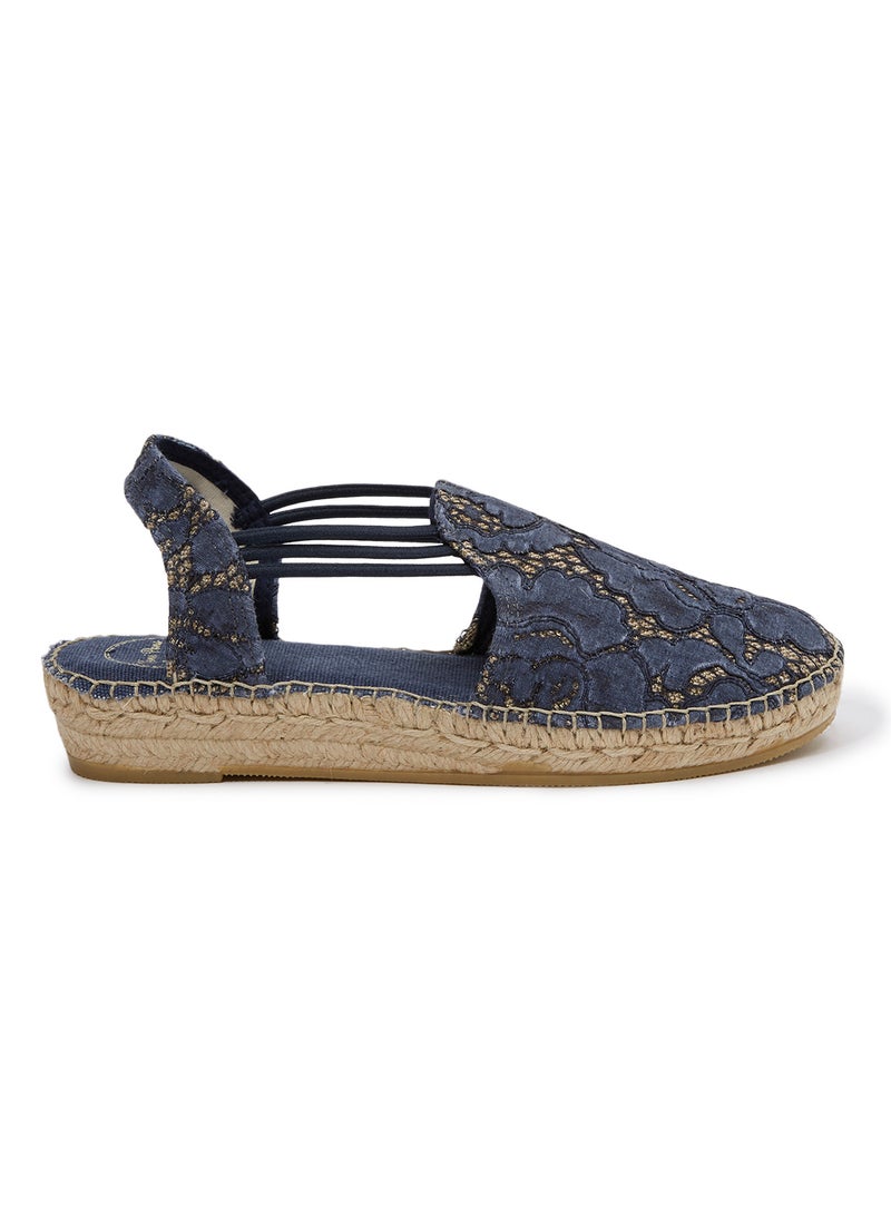 Toni Pons - Noa-JA Embroidered  Elastic Strap Wedge Espadrille Navy Blue - Image 1