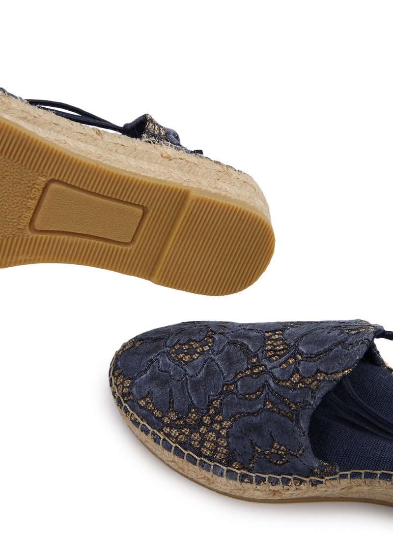 Toni Pons - Noa-JA Embroidered  Elastic Strap Wedge Espadrille Navy Blue - Image 1