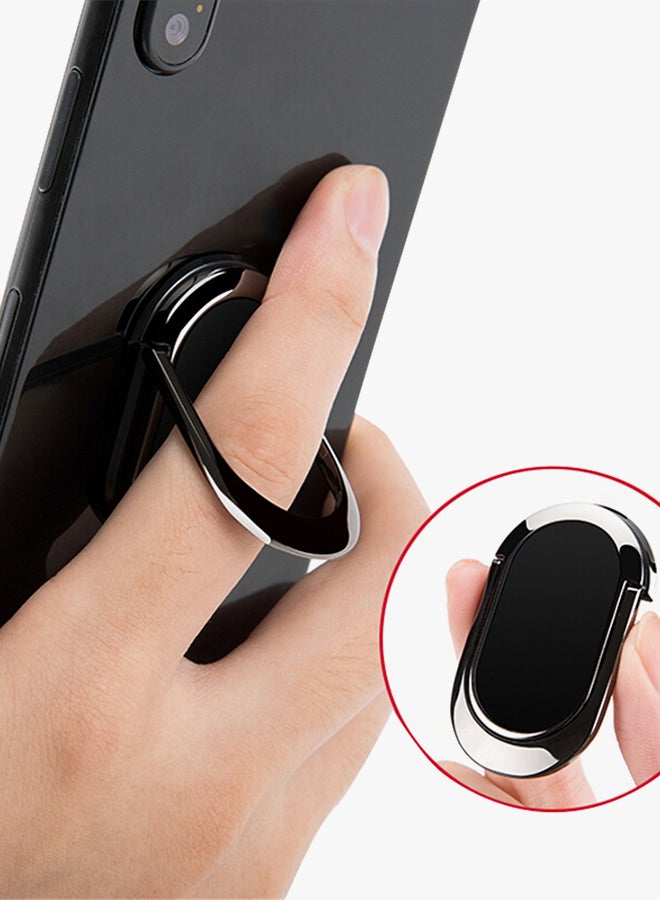 Oval 360 Degree Phone Stand Holders Metal Finger Ring Stand Black/Silver - Image 2
