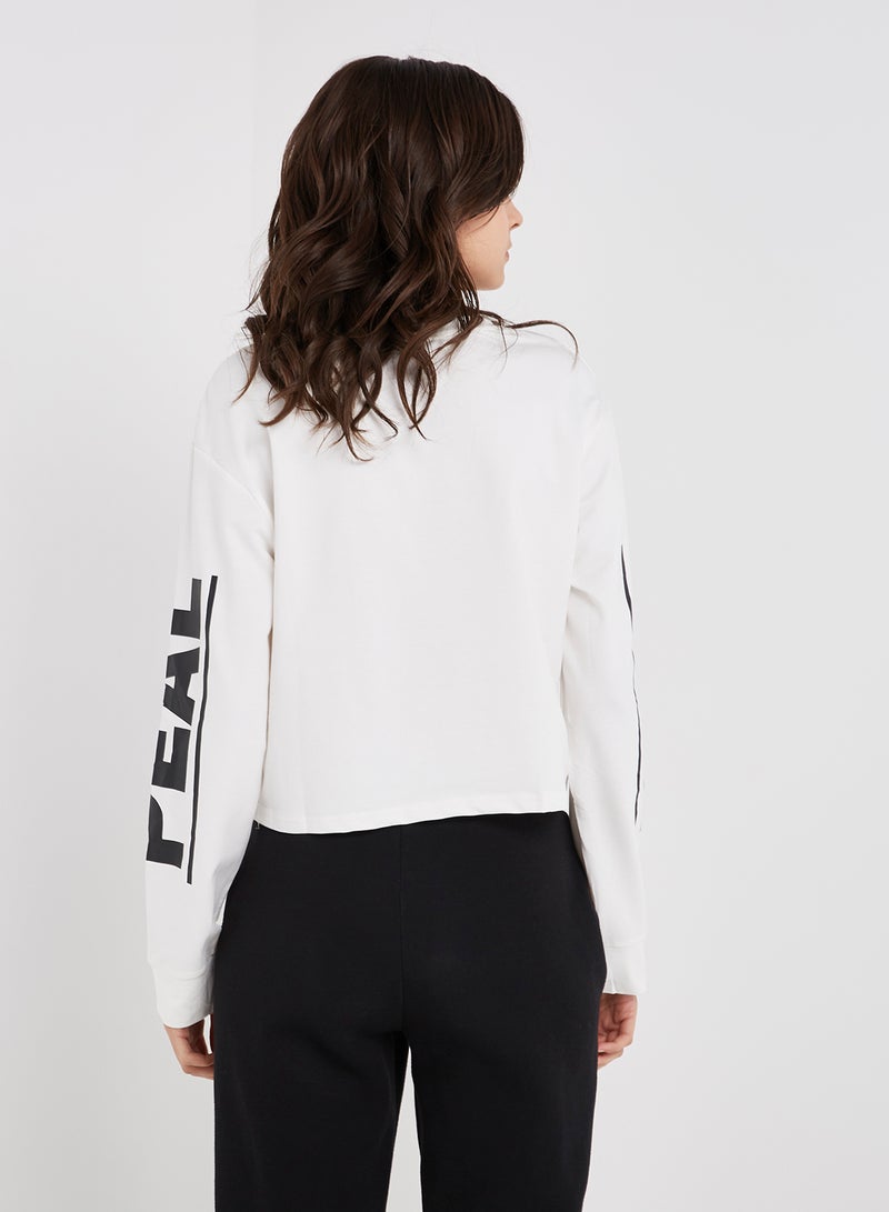 ZERESOUQ - Letter Printed Crop Sweatshirt White/Yellow/Black - Image 1