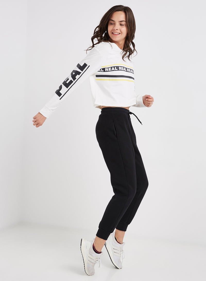 ZERESOUQ - Letter Printed Crop Sweatshirt White/Yellow/Black - Image 1