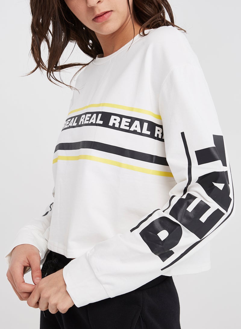 ZERESOUQ - Letter Printed Crop Sweatshirt White/Yellow/Black - Image 1
