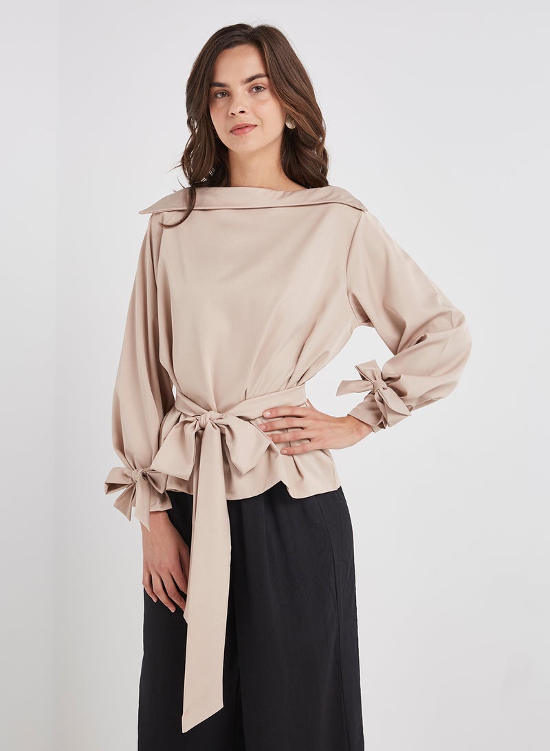 ZERESOUQ - Boat Neck Top Khaki - Image 1