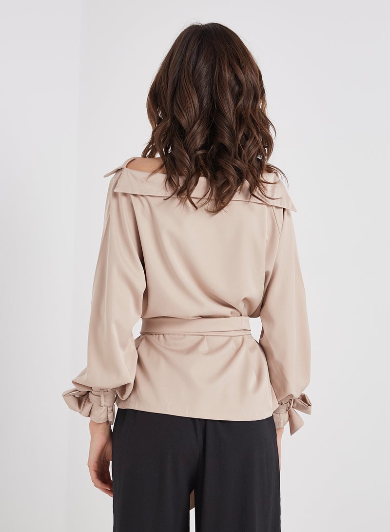 ZERESOUQ - Boat Neck Top Khaki - Image 1