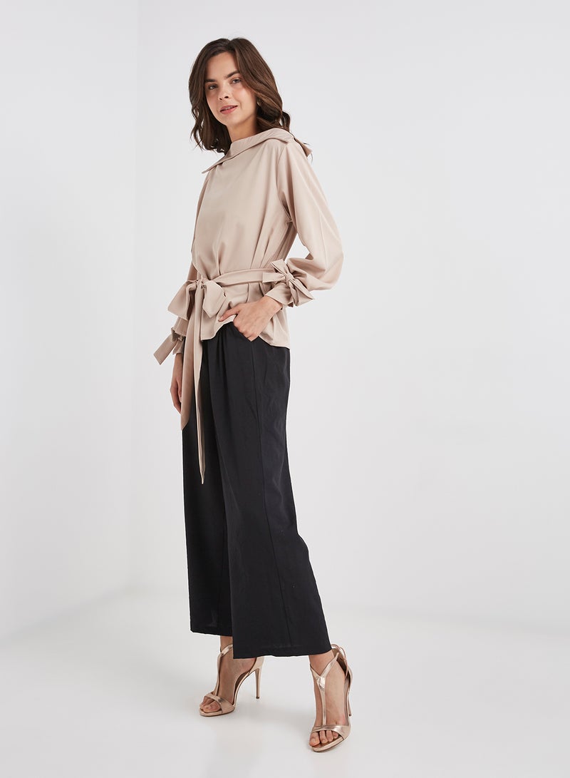 ZERESOUQ - Boat Neck Top Khaki - Image 1