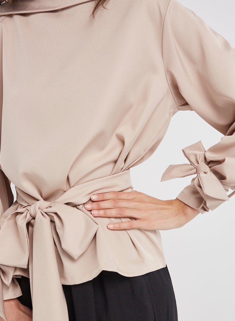 ZERESOUQ - Boat Neck Top Khaki - Image 1