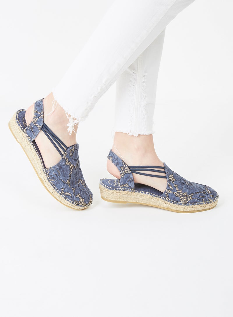 Toni Pons - Noa-JA Embroidered  Elastic Strap Wedge Espadrille Navy Blue - Image 1