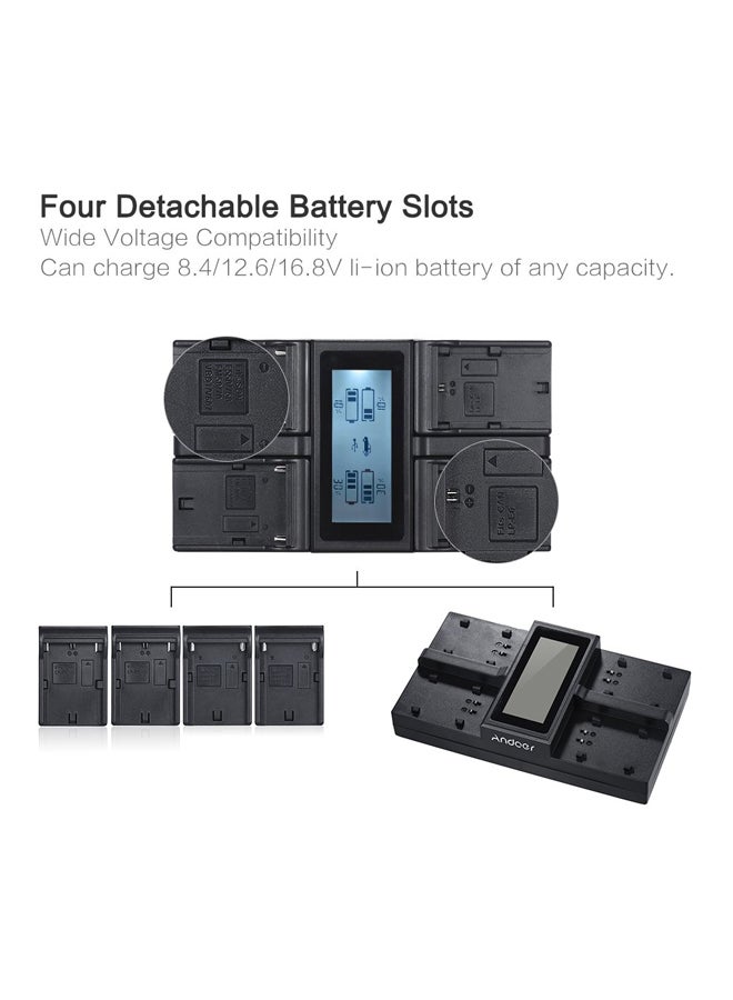 ANDOER 4-Channel Digital Camera Battery Charger With LCD Display For Canon 5DIII/5DS/5DSR/6D/7DII/80D/70D Sony NP-F550 F750 F950 NP-FM50 FM500H Black - Image 3