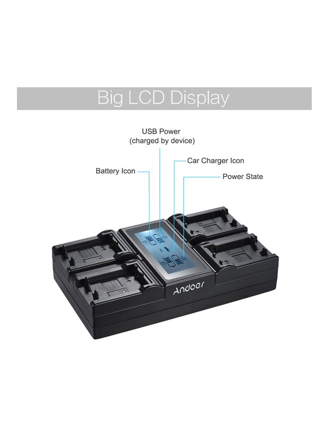 ANDOER 4-Channel Digital Camera Battery Charger With LCD Display For Sony a7/a7R/a7sII/a7II/a6500/A6300/a7RII NEX Series Black - Image 2