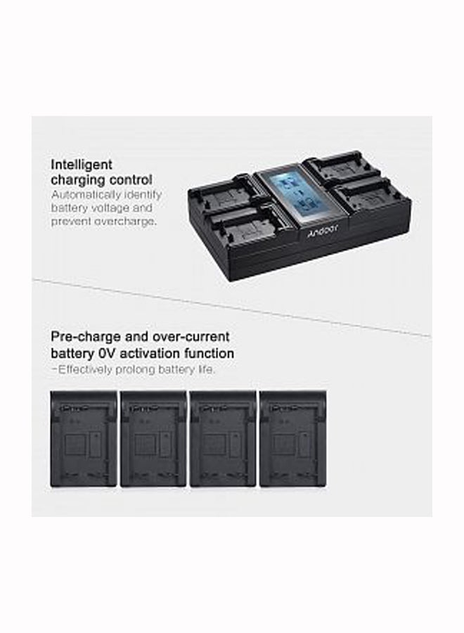 ANDOER 4-Channel Digital Camera Battery Charger With LCD Display For Sony a7/a7R/a7sII/a7II/a6500/A6300/a7RII NEX Series Black - Image 2
