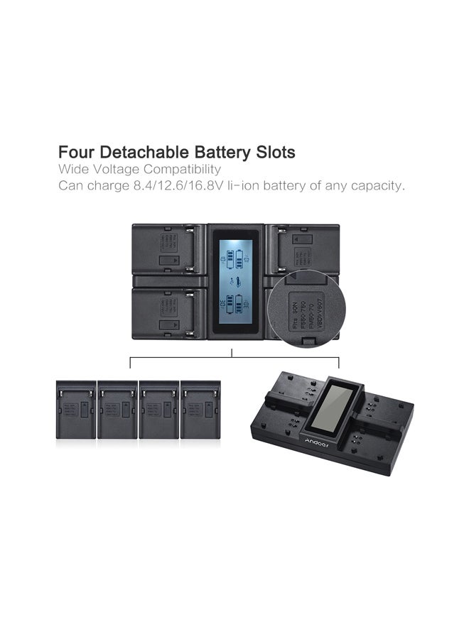 ANDOER 4-Channel Digital Camera Battery Charger With LCD Display For Sony NP-F550/F750 F950/NP-FM50/FM500H/QM71 Black - Image 2