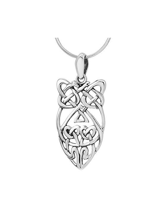 Chuvora 925 Sterling Silver Abstract Wisdom Owl Pendant Necklace - Image 1