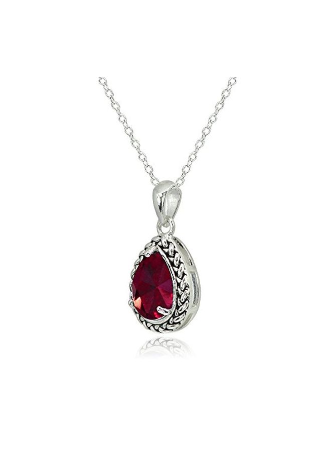 Ice Gems 925 Sterling Silver Ruby Studded Pear-Cut Oxidized Pendant Necklace - Image 3