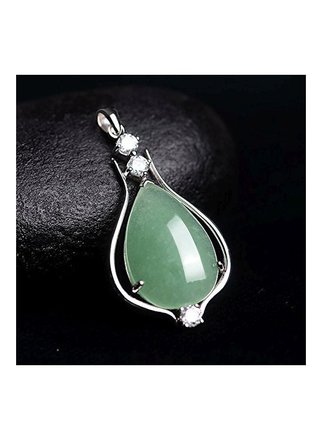 iSTONE 925 Sterling Silver Jade Studded Water Drop Pendant Necklace - Image 3