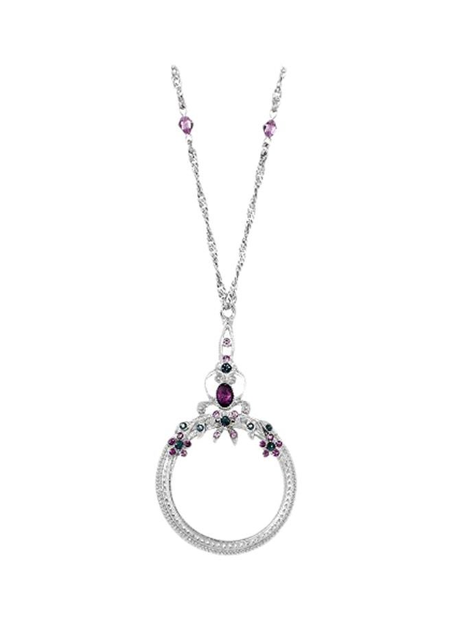 1928 Jewelry - Crystal Studded Magnifying Glass Pendant Necklace - Image 1
