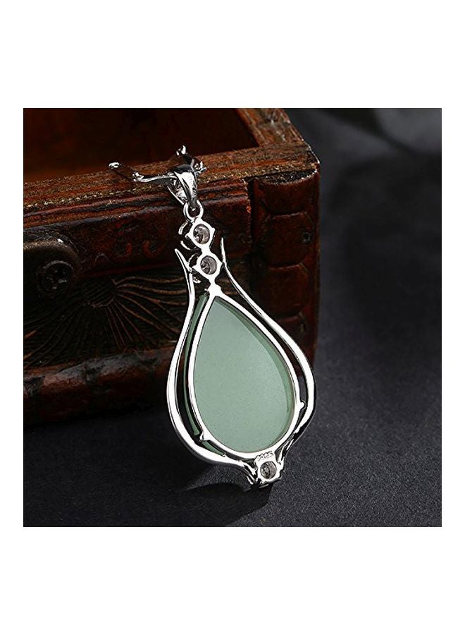 iSTONE 925 Sterling Silver Jade Studded Water Drop Pendant Necklace - Image 5