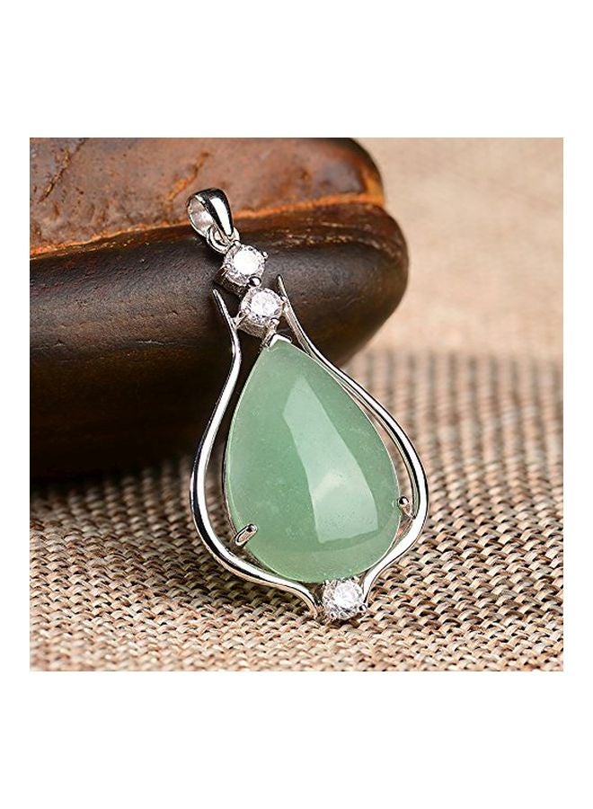 iSTONE 925 Sterling Silver Jade Studded Water Drop Pendant Necklace - Image 4