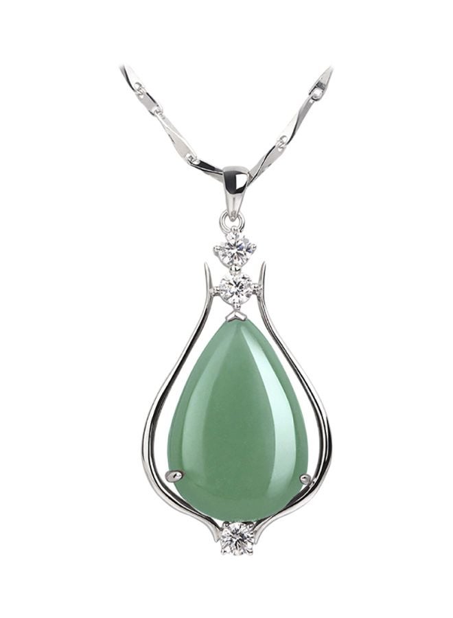 iSTONE 925 Sterling Silver Jade Studded Water Drop Pendant Necklace - Image 1