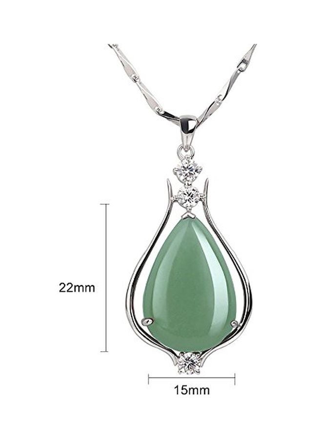 iSTONE 925 Sterling Silver Jade Studded Water Drop Pendant Necklace - Image 2