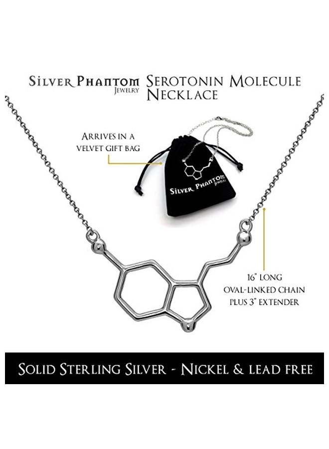 مجوهرات سيلفر فانتوم - Rhodium Plated 925 Sterling Serotonin Molecule Pendant Necklace - Image 1