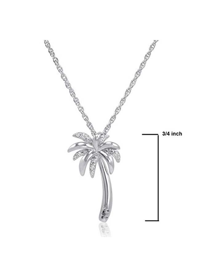 925 Sterling Silver Diamond Studded Palm Tree Pendant Necklace - v1551796518/N21649105A_3