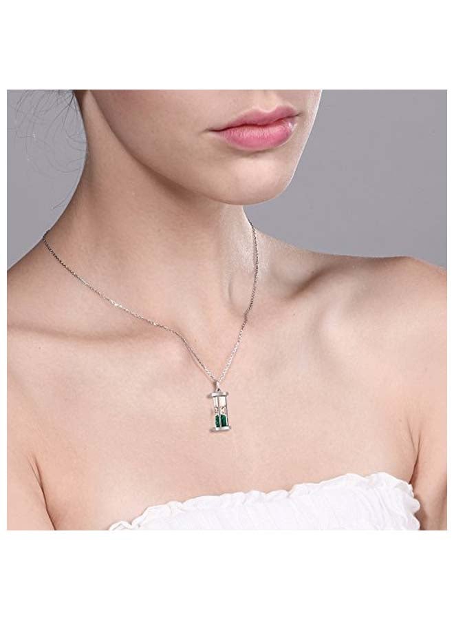 GEM STONE KING 925 Sterling Silver Hourglass 0.75 Ct Emerald Dust Pendant Necklace  - Image 3
