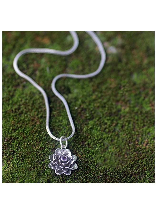 NOVICA 925 Sterling Silver 0.09 Ct Amethyst Studded Flower Pendant Necklace  - Image 3